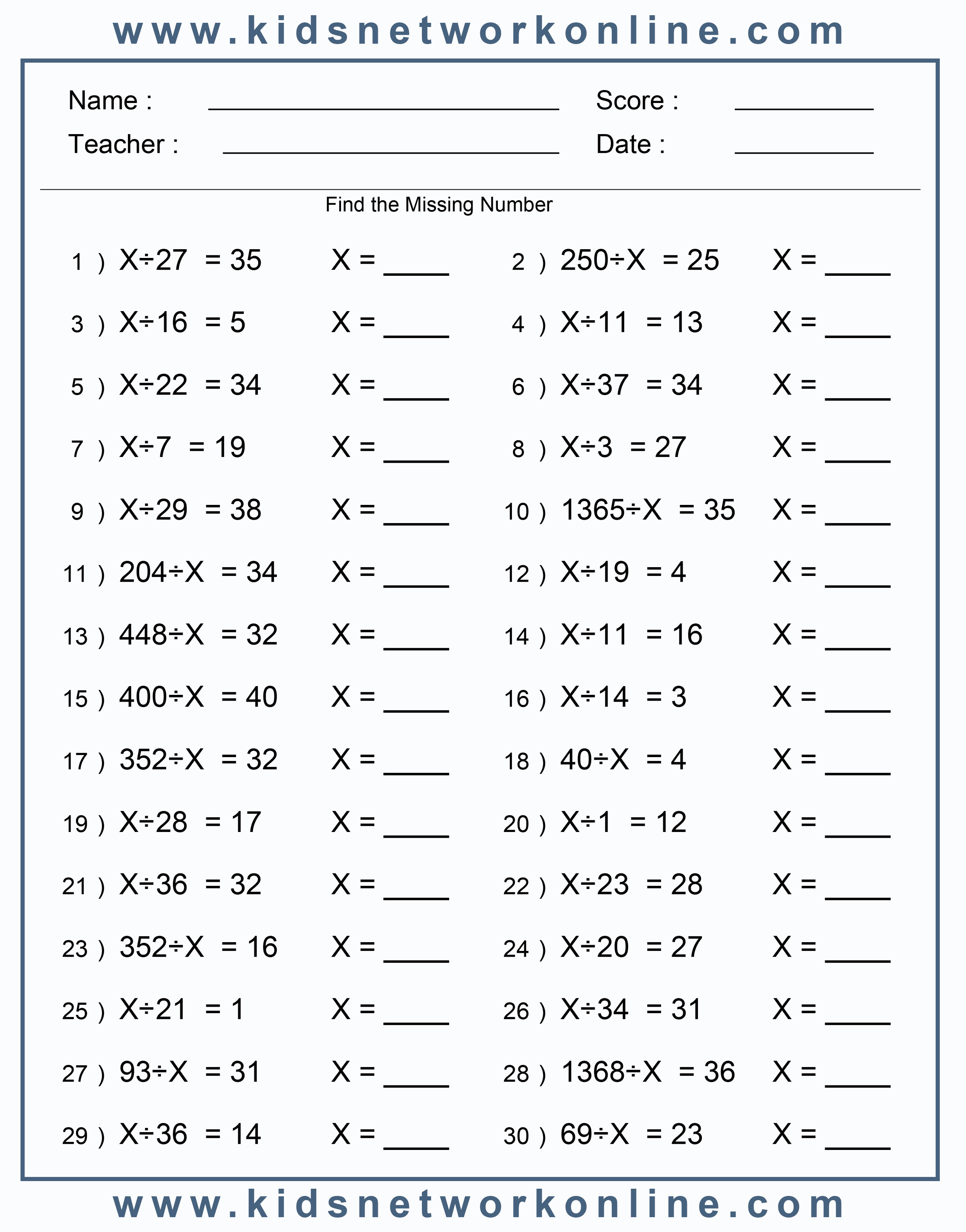 Division-find the missing number